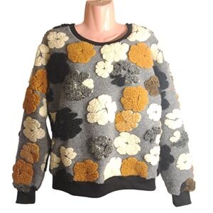 Shein Women's Sweater Size 2 3D Flower Designs Gray/Multicolor Comfortable